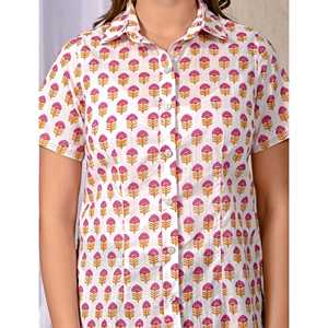 Camisa Blanca de Algodón Estampada de Manga Media para Mujer, Estilo Floral Retro, Popelina Satinada, Larga, Talla XL, para Fiestas de Otoño - Product Image 2