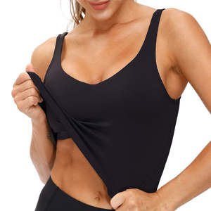 Top corto acolchado con cuello en V de palangre para mujer con sujetador incorporado, entrenamiento, gimnasio, yoga, ropa deportiva diaria, sujetadores deportivos - Product Image 4