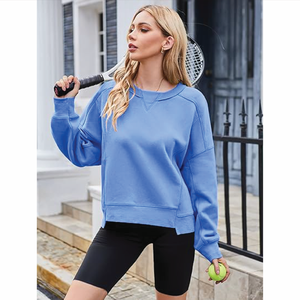 Sudadera de algodón de gran tamaño para mujer, Jersey informal de manga larga con cuello redondo, ropa de diario OEM personalizada, sudaderas con capucha al por mayor - Product Image 2