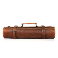 Rouleau à couteaux en cuir véritable, style chasse, durable, organisateur pliable, trousse à outils portable, étui de rangement robuste, étiquette personnalisée