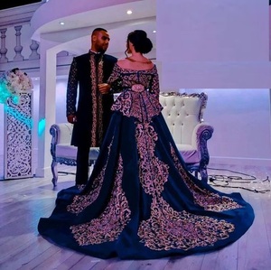 NEW--ROYAL BLUE COLOR CAFTAN WITH TRAIL DRESS FOR EMBELLISH WITH CRYSTAL BEADS,GLASS STONE WORK ON <b>SILK</b> <b>FABRIC</b> FOR WEDDING@ 2022 - Product Image 1