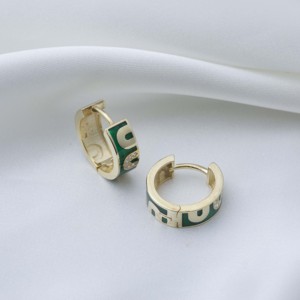 Pendientes de Aro con Diseño de Esmalte Verde y Circonita, Plata de Ley 925, Chapados en Oro, Joyería Artesanal Moderna para Mujer - Product Image 2