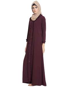 DRESS ABAYA WITH a PERFECT BALANCE of <b>LOOKS</b> and COMFOT MAROON BLACK COLOUR PARTY WEAR WESTERN WEAR STYLE STYLISH ABAYA OEM ODM - Product Image 3