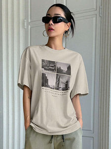 Camiseta de manga corta con estampado de personajes de estilo moderno, camisetas de punto alto para mujer, camisetas transpirables informales bordadas para mujer - Product Image 2