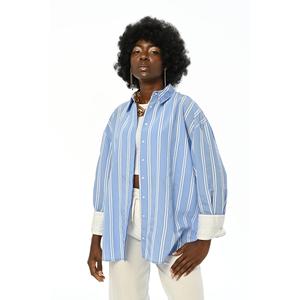 Camicia blu a righe da donna senza tasca - Product Image 3