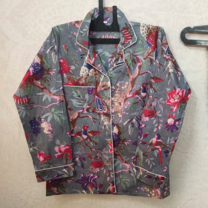 Robe d'été en coton indien décontractée imprimé oiseau chemise longue pyjama vêtements de nuit d'hiver à fleurs ensemble de pyjama de demoiselle d'honneur respirant noël - Product Image 1