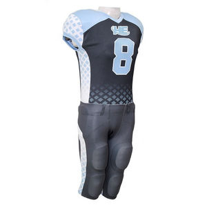 Sublimación personalizada Ropa deportiva para hombres Uniforme de fútbol americano con manga corta Diseño de otoño Estampado en camiseta y pantalones - Product Image 2