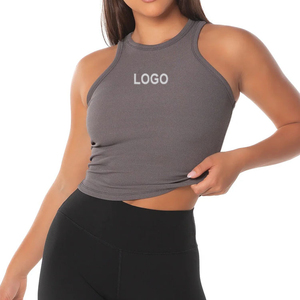 Camiseta sin Mangas de Punto para Mujer, Color Sólido, Cuello Redondo, Estilo Deportivo, Transpirable, con Logotipo Frontal, Marrón - Product Image 3