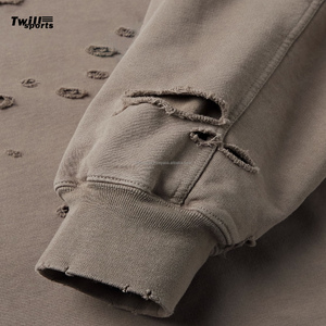 À la mode pull-over sweats à capuche hommes lourds en détresse gros sweats à capuche pierre surdimensionnée vintage lavé sweat à capuche blanc - Product Image 3