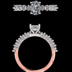 Anillo de Compromiso con Diamante Ovalado de 1.35ct Cultivado en Laboratorio, Certificado por IGI, Oro Rosa de 14K/18K, con Piedras Laterales Graduadas, Anillo de Boda para Mujer - Product Image 2