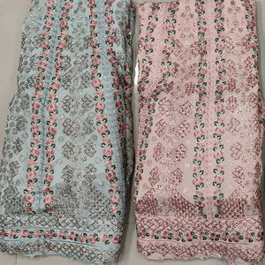 Ensemble de 4 pièces de luxe robe longue en fausse Georgette avec broderie lourde Dupatta pierres de Zarkan et travail de séquence pour les fêtes d'hiver - Product Image 1