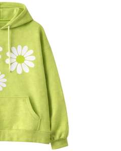 Ensemble sweat à capuche et pantalon de jogging imprimé fleurs marguerites vert lime pour femme, pull molletonné avec pantalon assorti, tenue décontractée - Product Image 3