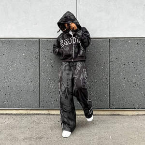 ผู้ผลิตเสื้อผ้าลายฟอกกรด พิมพ์ลายสกรีนโลโก้ตามสั่ง ป้ายคุณภาพสูง ผ้าฝ้ายฟลีซ 100% ฮิปฮอป ลายทาง ทรงแบ็กกี้ - Product Image 6