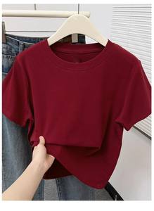 Camiseta corta de punto acanalado suave dobladillo de lechuga Slim Stretch Fit escote redondo ligero transpirable 100% algodón verano Y2K moda - Product Image 3