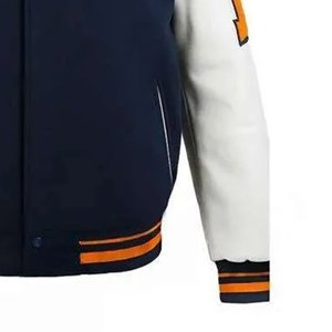 Vestes de baseball universitaires pour femmes, logo brodé personnalisé, bleu, manches en cuir blanc, vestes amicales, laine, lettreman, vente chaude - Product Image 4