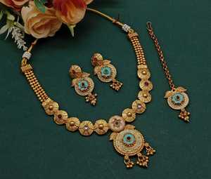 FANCY ANTIGUO TRADICIONAL Y DE MODA CONJUNTO DE JOYERÍA DEL TEMPLO DEL SUR DE LA INDIA Y CONJUNTO DE COLLAR DEL SUR DE COBRE PARA MUJERES NAD GIRLS - Product Image 1