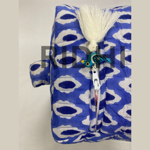 Custom Printed Eco-Friendly Indigo Ikat Cotton Quilted <b>Zipper</b> for <b>Bag</b> Front Handle Reusable Travel Grocery Cosmetic <b>Large</b> - Product Image 4