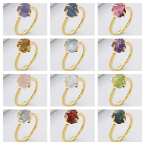 Vente en gros de bague de naissance en quartz rose brut réglable de 8 à 10 mm bijoux en pierres précieuses naturelles faits à la main avec moissanite pour anniversaire - Product Image 2