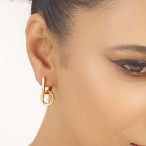 ต่างหูห่วงประดับมุกและเพชรโรสโกลด์ ชุบโรเดียม ทอง 18K สไตล์วินเทจ - Product Image 2