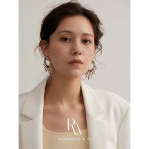 Orecchini a Lampadario Bohemien Placcati Oro, Trendy, a Forma di Stella Religiosa, con Perle Incastonate, in Acciaio Inossidabile, Gioielli da Donna in Palissandro - Product Image 2