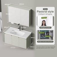 Meuble-lavabo de salle de bain moderne de luxe ARROW avec miroir LED tactile lumineux, construction en bois massif, ensemble mural