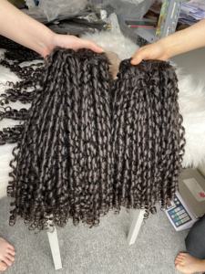 Wholesale Raw Pixed Curly Remy Human Hair Extensions Weft Double Bundles <b>12</b>/30 Inches Stretched Length Dyed Vendors - Product Image 2
