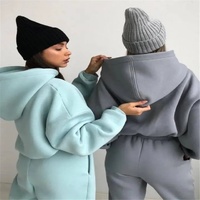 Ensemble 2 pièces automne-hiver pour femmes Streetwear Hoodies Above Knee Length Short Tops Wear Drop Shoulder joggers pants