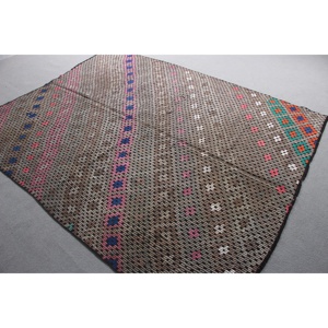 พรมตุรกีขนาดใหญ่ 6.4x8.3 ฟุต พรมวินเทจสีน้ำตาลชมพูลายทาง ทำจากขนสัตว์ - Product Image 2