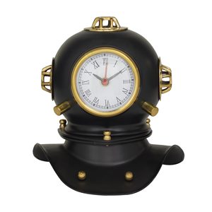 Horloge de table de luxe en forme de casque de plongée noir, décoration de pièce, objet décoratif, casque de plongée nautique fait à la main, horloge de bureau, accessoires cadeaux - Product Image 1