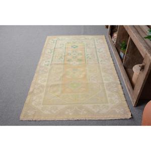 3.8x6.6 ft Vintage Rug, Turkish Area Rug, <b>Yellow</b> Green Striped Rug - Product Image 1