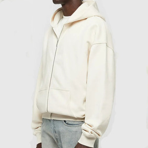 เสื้อฮู้ดดี้เฟรนช์เทอร์รี่แบบซิปคู่ ขายส่ง เสื้อสเวตเชิ้ตโอเวอร์ไซส์แบบสั่งทำ เสื้อครอปแบบไม่มีลาย เสื้อฮู้ดดี้ซิปคู่แบบสองชั้นสำหรับผู้ชาย - Product Image 2