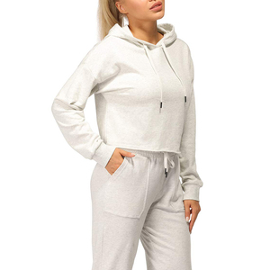 Haut court uni personnalisé lâche blanc haut court femmes couleur personnalisée en gros pas cher respirant haut court sweats à capuche - Product Image 2