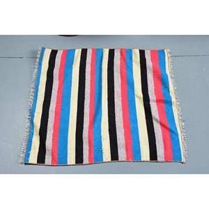 Alfombra de área grande a rayas azules modernas, diseño de retazos de lana de viscosa Jacquard de 2,4x2,7 pies para sala de estar, pasillo con respaldo de látex - Product Image 3