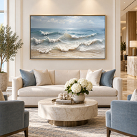 Art mural marin, vagues bleues et blanches, peinture à l'huile texturée, œuvre d'art côtier, toile, décoration intérieure pour salon et chambre à coucher