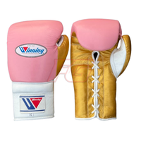 Set de Guantes y Protector de Cabeza de Boxeo Winning, Color Rosa Dorado, Cuero, con Cordones, Agarre para MMA, Ligeros, Transpirables, Alta Calidad, Unisex, Talla 14