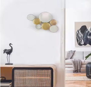 Espejo de decoración de pared, espejo de pared de Metal para el hogar Interior dorado de lujo para sala de estar - Product Image 3