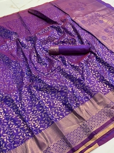 Handloom-Saree tejido de seda muy suave, con borde de hilo dorado rico liso, trabajo completo, Festival tradicional - Product Image 4