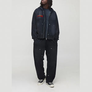 Survêtement en polaire d'hiver unisexe de haute qualité en polyester/coton, coupe ajustée, délavé à l'acide, avec cordon de serrage, logo imprimé DTG personnalisé, streetwear - Product Image 4