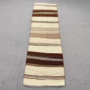 Kilim Rug, 2.6x9.1 ft Turkish Rug, <b>Brown</b> Animal Print Rug <b>Wool</b> - Product Image 1