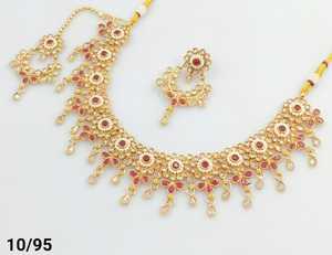 Fleur derniers bijoux indiens traditionnels plaqué or Motipearl avec boucle d'oreille Jumkha et Maagtika Combo collier ras du cou ensemble femmes - Product Image 3