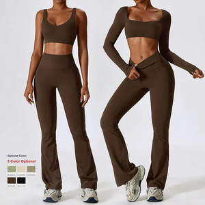 Vêtements de sport à manches longues vêtements de sport vêtements actifs Yoga sport soutien-gorge taille haute pantalon ensemble Fitness Yoga porter pour les femmes - Product Image 1