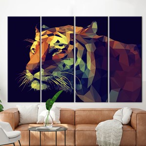 Impression sur toile abstraite de tigre - Art animalier géométrique moderne, 4P : encadré - Product Image 1