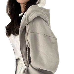 Femmes décontracté automne hiver sweats à capuche coton zippé à manches longues vestes hauts courts Style Streetwear chemise à capuche courte - Product Image 5