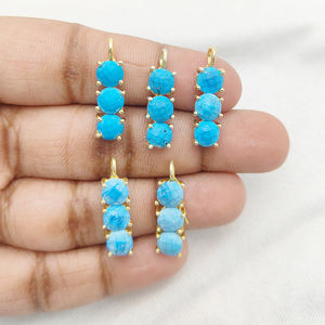 Turquoise plaqué or pierre de naissance trois pierres connecteur Double boucle pierres précieuses breloques pour la fabrication de bijoux à bricoler soi-même - Product Image 4