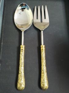 Juego de cubiertos de latón y acero inoxidable, juego de cubiertos negros y dorados - Product Image 2