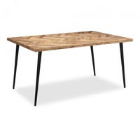 Ensemble de table à manger en bois d'acacia à motif chevron moderne avec cadre en fer, chaises de salle à manger pour usage hôtelier