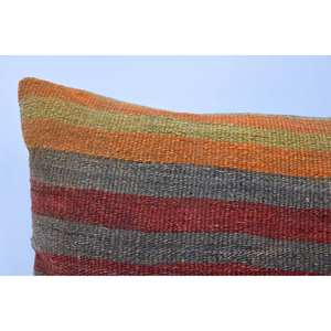 Red Striped Bohemian Woven Wool Eco Friendly Non-Slip Removable Washable 16x36 Inch <b>Flat</b> Decorative <b>Pillow</b> Vintage Pattern - Product Image 2