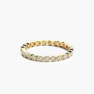 Anillo de joyería fina de 0,30 CTW al por mayor, ajuste de bisel de oro de 14 quilates, anillo de eternidad de diamante de corte brillante redondo, compromiso de oro sólido para mujer - Product Image 1