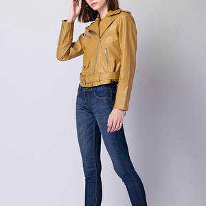 Chaqueta de motorista negra de piel de oveja con cremallera de anilina y piel auténtica para mujer con forro acolchado de viscosa y bolsillos interiores y exteriores - Product Image 2