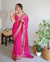 Dernière collection de Kurta/Kurti pour femmes en faux georgette de soie, broderie de fils, travail de pierres, longueur genoux, Fab Zone, Indien, Pakistanais